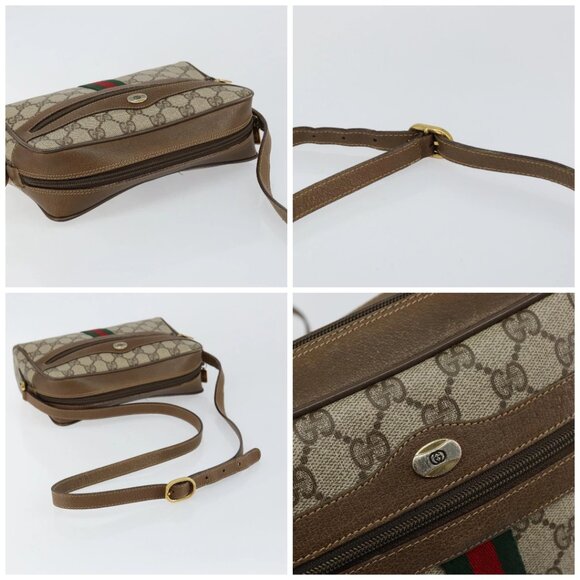 GUCCI GG Canvas Web Sherry Line Shoulder Bag PVC Leather Beige Red Auth 146142 - Picture 16 of 16